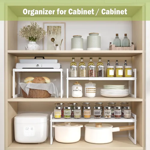 Miniatura 3 de DOLALIKE Organizador de Encimera de Cocina Expandible, Organizadores de Estantes de Gabinete Apilables, Estante de Especias que Ahorra Espacio