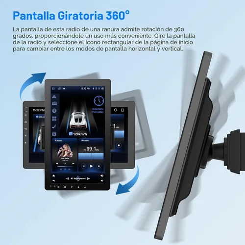 Miniatura 3 de Estéreo de coche con pantalla táctil giratoria de 10.1 pulgadas, Android 13, inalámbrico CarPlay/Android Auto, CPU de 4 núcleos, 2GB+32GB