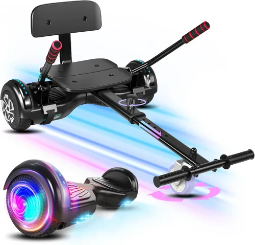 Scooter con accesorio de asiento para niños y adultos, scooter de equilibrio de 6.5 pulgadas y 8.5 pulgadas con altavoces Bluetooth y luz LED Kart