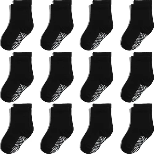 Miniatura 30 de Calcetines con Agarre Antideslizantes de Algodón para Bebés y Niños Pequeños, Niños y Niñas, Paquete de 12 Calcetines de Tobillo Lindos para Niños