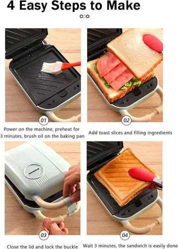 Miniatura 6 de Máquina de gofres individual 6 en 1, plancha para hacer gofres para la familia, máquina de gofres de 650 W con platos de cocción antiadherentes Verde