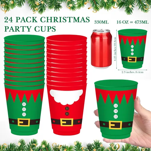 Miniatura 2 de Nuenen 24 vasos de Navidad reutilizables de 16 onzas para chocolate caliente, café, cerveza, helado, invierno, fiesta de Navidad, suministros