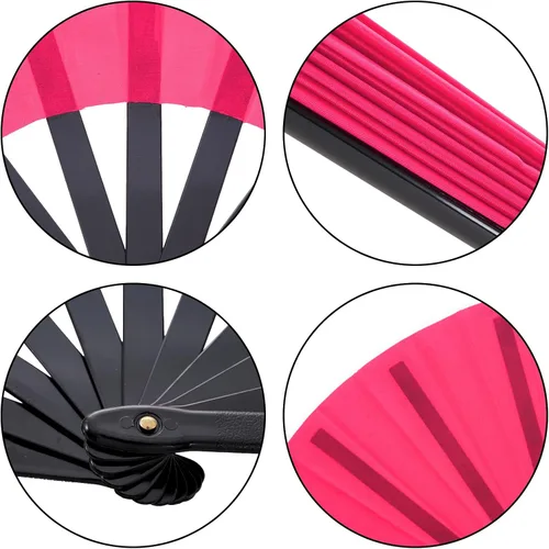 Miniatura 14 de Nydotd Paquete de 1 abanico grande de mano plegables de nailon plegable con funda de soporte para hombres y mujeres, línea de actuación, danza, kung