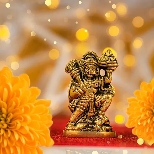 Miniatura 2 de Hanuman Pooja Murti - Estatua de ídolo de latón de Dios Señor, escultura religiosa espiritual, estatua antigua india, decoración para la entrada