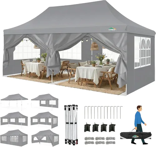 Miniatura 14 de COBIZI Canopy Tienda de campaña desplegable de 10 x 20 pies con 6 paredes laterales, toldo comercial impermeable, glorieta instantánea