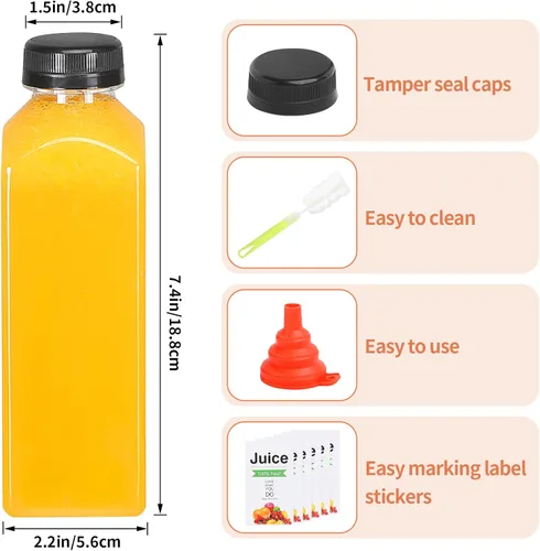 Miniatura 2 de 24 botellas de plástico de 16 onzas con tapas, botellas de jugo con tapas, recipientes reutilizables y claros para bebidas como leche, batidos, jugo
