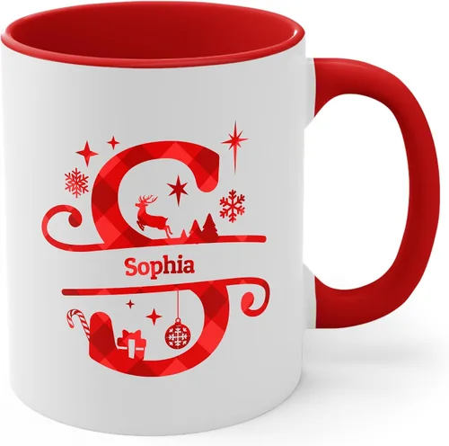 Miniatura 12 de Taza de café con inicial de decoración navideña con nombre, taza personalizada para mujeres y hombres, regalos con monograma, tazas de café