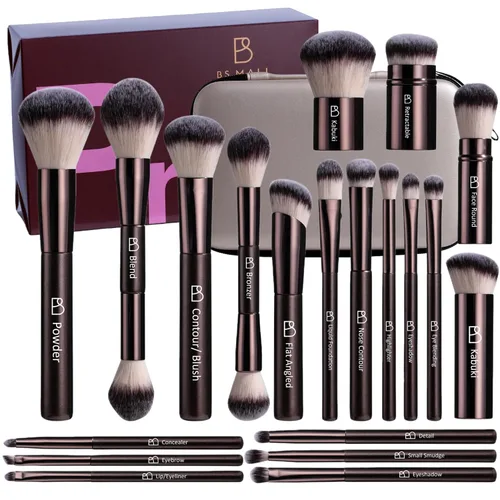 Juego de brochas de maquillaje profesional BS-MALL con estuche de viaje, 20 brochas de maquillaje sintéticas para base, conce aler, rubor, polvo y