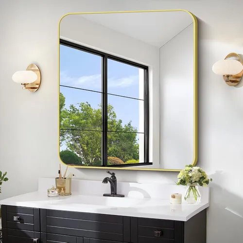 Miniatura 25 de FORBATH - Espejo de baño negro para sobre lavabo, espejo de pared de 16x24 pulgadas con marco de metal, esquinas redondeadas para baño, dormitorio