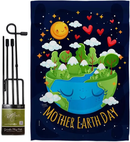 Breeze Decor - Juego de bandera para jardín con soporte de expresión de paz y apoyo a la paz y protección del medio ambiente para decoración de la