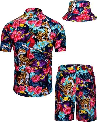 Miniatura 22 de TUNEVUSE Conjunto de camisas y pantalones cortos hawaianos para hombre, 2 piezas, trajes de playa con estampado de flores, traje tropical de verano