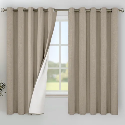Miniatura 15 de YoungsTex - Cortinas de lino beige 100% opacas para dormitorio de 63 pulgadas de largo, cortinas cortas con aislamiento térmico y ojales