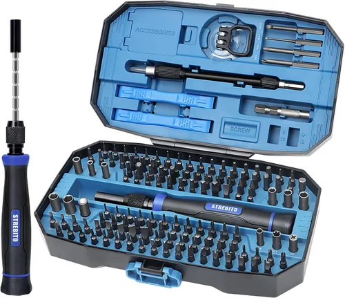 STREBITO Juego de destornilladores de precisión 153 en 1 pequeño juego de destornilladores magnéticos con funda, kit de herramientas de reparación