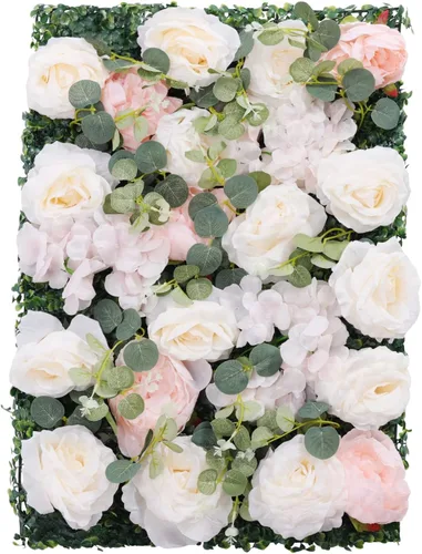 Paneles de flores artificiales para decoración de pared, 6 piezas de rosas falsas, peonía, eucalipto, telón de fondo de pared de rosas para fiesta 6