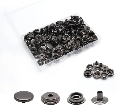 Miniatura 4 de Biaungdo Juego de 50 cierres a presión, botones de presión de metal resistente de 0.59 pulgadas, remaches de cuero de lona para barco marino, negro