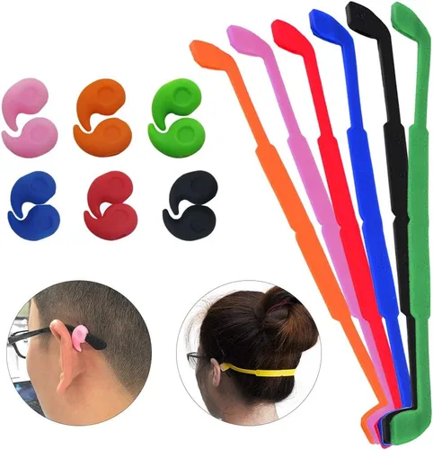 Miniatura 2 de SENHAI Paquete de 6 correas de silicona antideslizantes para lentes con 6 pares de ganchos de agarre para las orejas, soporte suave para lentes