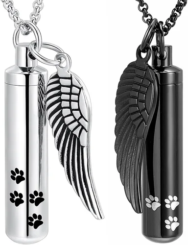 Hearbeingt Collar de urna de cremación para cenizas para mascotas, medallón conmemorativo con estampado de patas, joyería de ceniza, colgante de