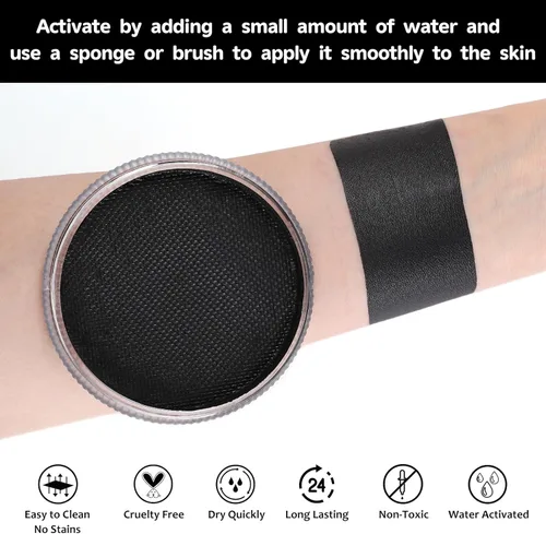 Miniatura 3 de Pintura facial negra (1.06 onzas), kit de pintura facial activada por agua para niños y adultos, paleta de pintura facial de maquillaje SFX