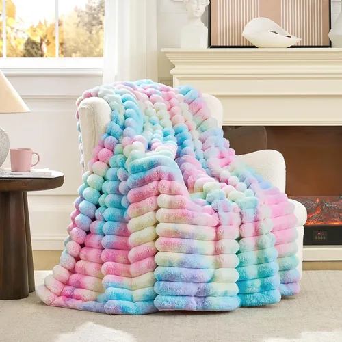 Miniatura 28 de Cozy Bliss Manta de Tiro de Piel Sintética para Sofá, Manta de Felpa Acogedora y Cálida a Rayas para Sofá Dormitorio Sala de Estar, 50 x 60 Pulgadas