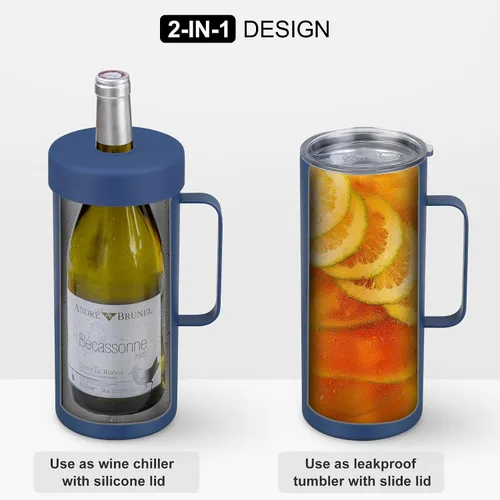 Miniatura 2 de MAXSO Vaso enfriador de vino de 42 onzas, regalo para los amantes del vino, cubo aislado al vacío de acero inoxidable 2 en 1, taza portátil