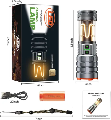 Miniatura 9 de Linternas de camping ADDplus, linterna recargable súper brillante de 90000 lúmenes y 5000mAh con 11 modos, linterna LED ajustable impermeable