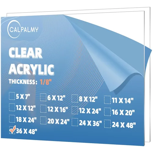 CALPALMY Paquete de 2 hojas acrílicas transparentes grandes de 1/8 pulgadas de grosor, hojas de plexiglás precortadas de 36 x 48 pulgadas para