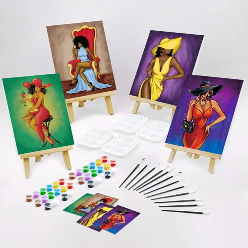 Miniatura 2 de Nuberlic Juego de 4 piezas de 12 x 16 pulgadas, tamaño grande, elegante, para dama, lienzo predibujado para pintar para adultos, regalo de cumpleaños