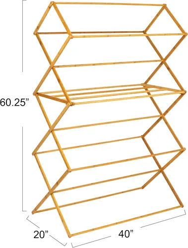 Miniatura 2 de Household Essentials Estante plegable de secado de ropa de bambú de gran tamaño, estante de lavandería de lujo con 11 clavijas, respetuoso