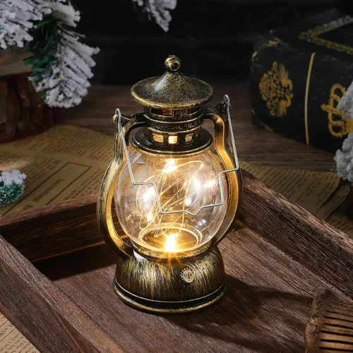 TEHAUX Mini linterna retro, lámpara decorativa LED vintage con luz cálida, decoración de mesa a pilas para decoración del hogar de Navidad, fiestas,
