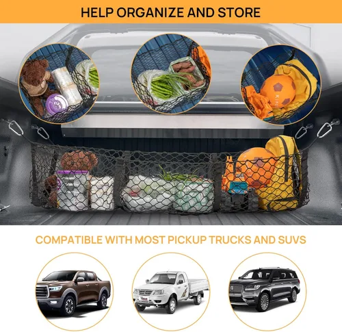 Miniatura 6 de Red de carga organizadora de caja de camión, malla resistente para puerta trasera para camioneta, red de almacenamiento para maletero con 3