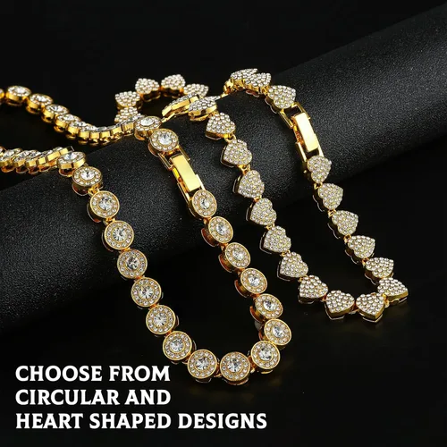 Miniatura 7 de Cadena de tenis de diamantes agrupados de doble capa, collar de cadena cubana de Miami para mujer, collar de cadena de corazón helado, regalo