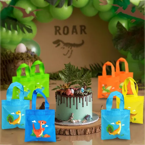 Miniatura 4 de Paquete de 20 bolsas de recuerdo de fiesta de dinosaurio para decoración de fiesta de cumpleaños de animales, regalos de devolución para cumpleaños