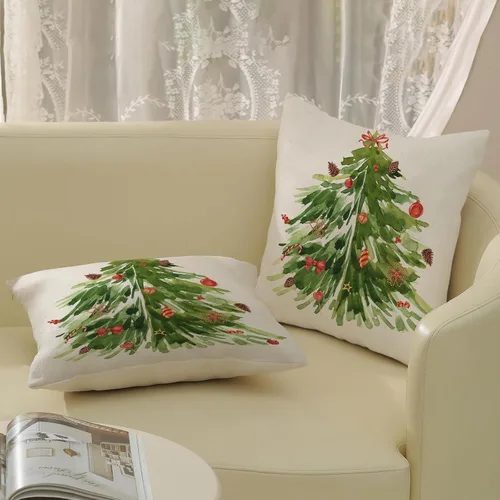 Miniatura 4 de AGAYNA Juego de 2 fundas de almohada decorativas con diseño de acuarela verde salvia para árbol de Navidad de 16 x 16 pulgadas, para sofá, invierno