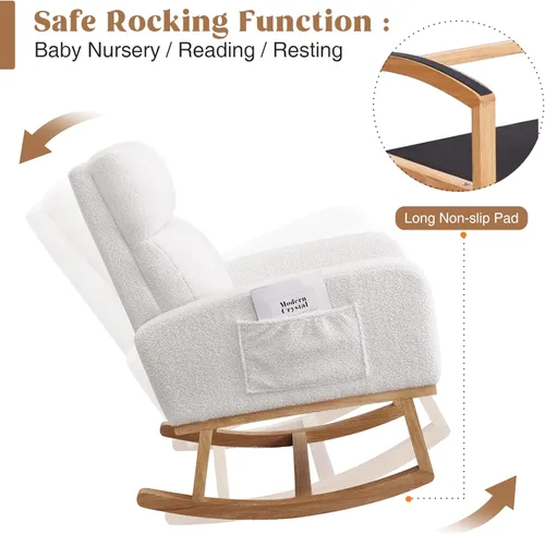Miniatura 4 de HCHAIRH Mecedora para guardería, silla mecedora de enfermería Sherpa para mamá, guardería, silla mecedora Morden con respaldo alto para sala