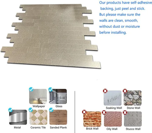 Miniatura 3 de 10 hojas de azulejos despegar y pegar para salpicadero de cocina, azulejos de mosaico autoadhesivos, para pegar en tocadores de baño, decoración