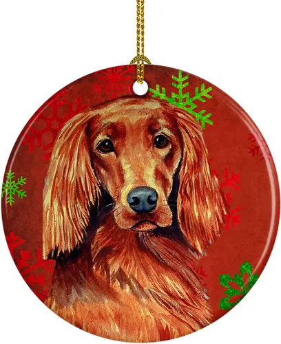 Miniatura 25 de Caroline's Treasures Bulldog English - Copos de nieve rojos y verdes, adorno de cerámica de Navidad, decoración colgante para el hogar, Navidad