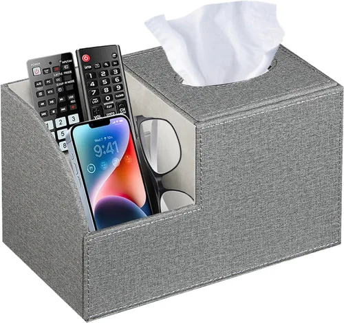 Miniatura 10 de Funda cuadrada de cuero PU para caja de pañuelos – Soporte multifuncional para caja de pañuelos, cubierta de caja de pañuelos con almacenamiento