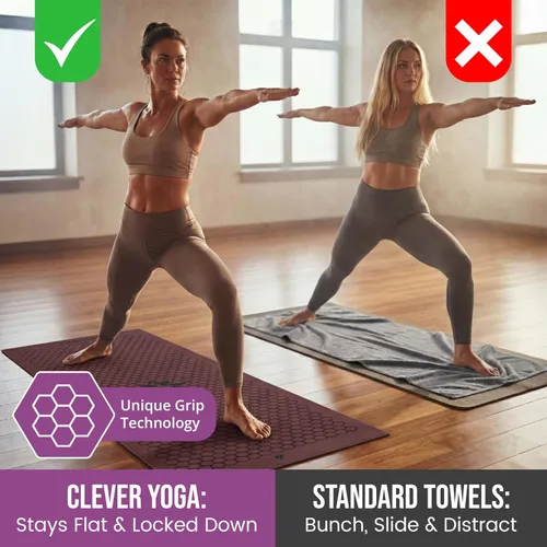 Miniatura 2 de Clever Yoga Toalla para esterilla de yoga caliente, agarre antideslizante para yoga caliente, absorbe el sudor, agarre de silicona de panal, se