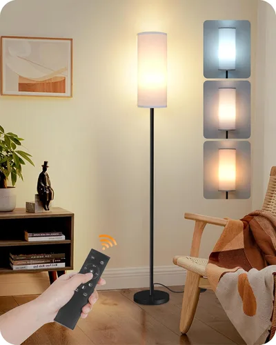 Miniatura 4 de Lámpara de pie regulable para sala de estar con control remoto e interruptor de pie, lámpara de pie de esquina, lámpara alta de pie moderna, Blanco