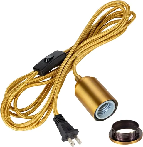 Luces colgantes con interruptor de cable colgante enchufable, enchufe de bombilla dorada con cuerda de extensión industrial, kit de luz colgante de