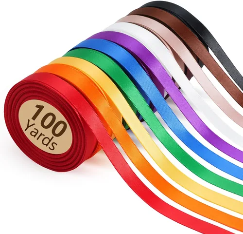 LaRibbons Cinta de Satén de 3/8 Pulgadas 100 Yardas para Manualidades, 10 Yardas/Rollo 10 Rollos Paquete de Cinta de Satén Arcoíris de Doble Cara