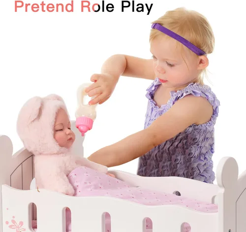 Miniatura 4 de ROBUD Cuna de madera para muñecas, juguetes de cama de muñeca, se adapta a accesorios de muñeca de hasta 18 pulgadas