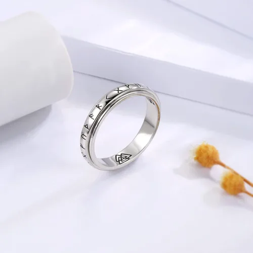 Miniatura 13 de 925 Sterling Silver Spinner Fidget Ring for Women: Musical Note Viking Rune Heartbeat Anxiety Stress Relieving Rotatable Ring Faith Hope Love