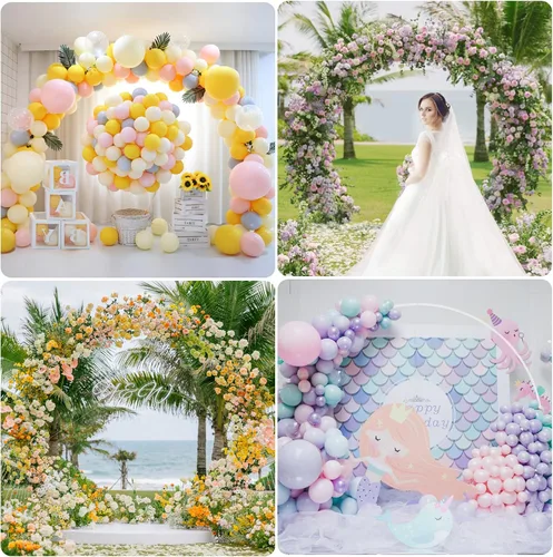 Miniatura 6 de Wokceer Arco de Boda de 8 Pies Redondo Soporte de Fondo Soporte de Arco de Globos Marco de Arco de Globos de Círculo Blanco para Ceremonia de Boda