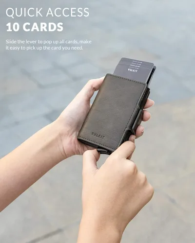 Miniatura 2 de VULKIT Credit Card Holder RFID Blocking Leather Automatic Pop Up Wallet Magnetic Wallet Double Card Case for Men and Women