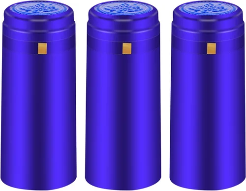 Cápsulas termorretráctiles de PVC, 120 unidades de corchos de vino azul brillante, fundas retráctiles, cápsulas transparentes para botellas azul