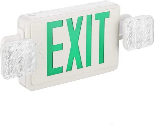 SPECTSUN - Luces LED verdes de salida de emergencia con batería de respaldo, dos luces LED de salida ajustables, batería de respaldo, 120-277V,
