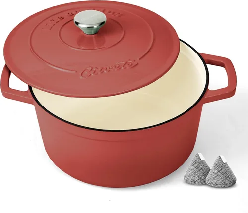 Miniatura 9 de Ciwete Horno holandés de hierro fundido esmaltado, olla de 4.4 cuartos de galón con tapa y agarraderas, utensilios de cocina resistentes