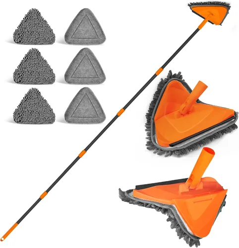 Miniatura 7 de JEHONN Trapeador Limpiador de Pared con Mango Largo de 82 Pulgadas, Herramienta de Limpieza de Techo 3 en 1 Plumero con 6 Almohadillas de Repuesto