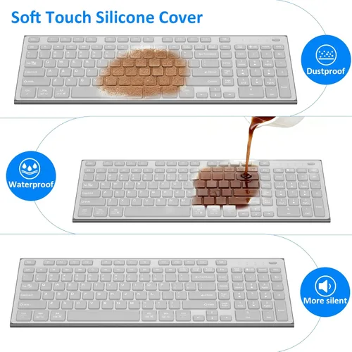 Miniatura 3 de Teclado y mouse inalámbricos, silencioso y silencioso combo de perfil bajo USB C, tamaño completo, compacto con almohadilla numérica plana suave al